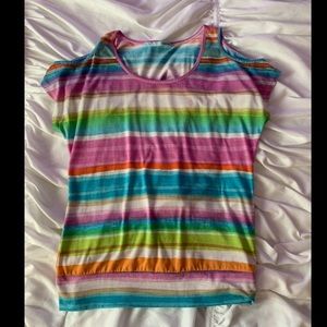 Rainbow Striped Back and Shoulder Cut-out Top